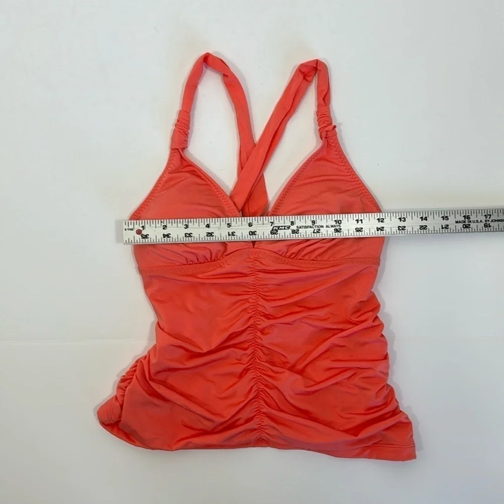 Athleta Ruched‎ Tankini Swim Top Women's XS Neon Orange Removable Bra Pads